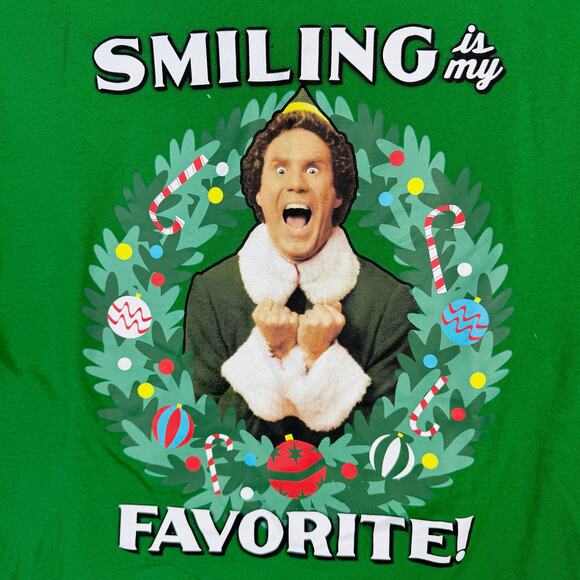 Buddy The Elf Smiling Is My Favorite T-Shirt Green Christmas Movie Womens S - Picture 2 of 4